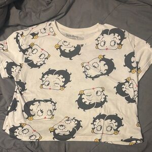 Betty Boop Patterned White Crop Top
